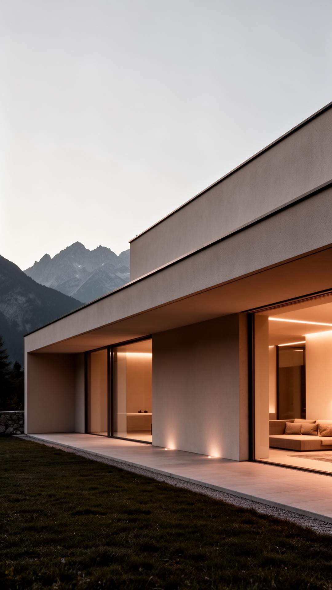 Villa contemporaine en Suisse au crépuscule